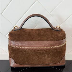 Brown Suede Top-Handle Clutch & Wristlet